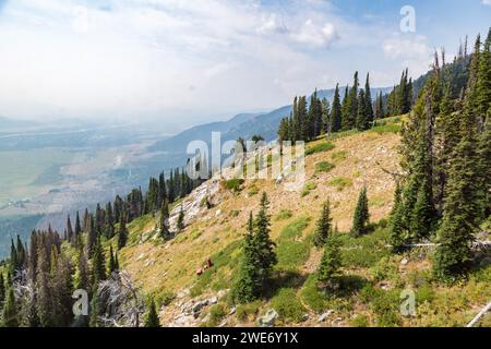 Blick auf den Rendezvous Mountain von der Jackson Hole Aerial Tram in Jackson, Wyoming Stockfoto