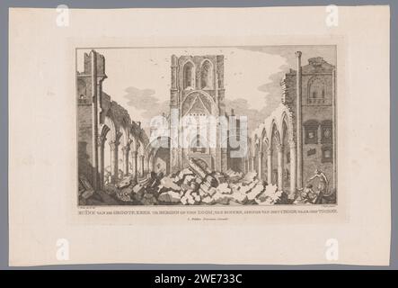 Ruine des Innenraums der Grote Kerk in Bergen op Zoom, Simon Fokke, nach Cornelis Pronk, 1772 Druckpapierätzung Belagerung. Ruine der Kirche, des Klosters usw. Bergen op Zoom Stockfoto