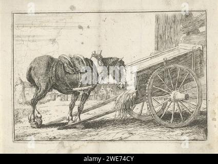 Pferd an einem Wagen, Jan van den Hecke (I), 1656 Druck Brüssel (möglicherweise) Papier ätzend Pferd. (Farm) Wagen, Güterwagen, Wagen Stockfoto