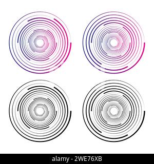 Konzentrische Zufallskreise mit dynamischen Linien. Kreisförmiger Wirbelwirbel. Stock Vektor