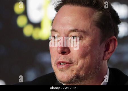Krakau, Polen. Januar 2024. Elon Musk von RPA nimmt an der Konferenz European Jewish Association in Doubletree by Hilton in Krakau Teil. Konferenz zum Antisemitismus. (Foto: Grzegorz Wajda/SOPA Images/SIPA USA) Credit: SIPA USA/Alamy Live News Stockfoto