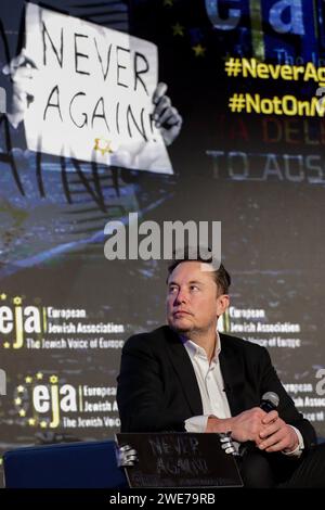 Krakau, Polen. Januar 2024. Elon Musk von RPA nimmt an der Konferenz European Jewish Association in Doubletree by Hilton in Krakau Teil. Konferenz zum Antisemitismus. Quelle: SOPA Images Limited/Alamy Live News Stockfoto