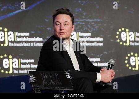 Krakau, Polen. Januar 2024. Elon Musk von RPA nimmt an der Konferenz European Jewish Association in Doubletree by Hilton in Krakau Teil. Konferenz zum Antisemitismus. Quelle: SOPA Images Limited/Alamy Live News Stockfoto