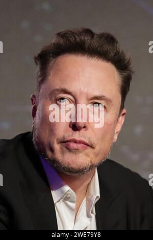 Krakau, Polen. Januar 2024. Elon Musk von RPA nimmt an der Konferenz European Jewish Association in Doubletree by Hilton in Krakau Teil. Konferenz zum Antisemitismus. (Foto: Grzegorz Wajda/SOPA Images/SIPA USA) Credit: SIPA USA/Alamy Live News Stockfoto