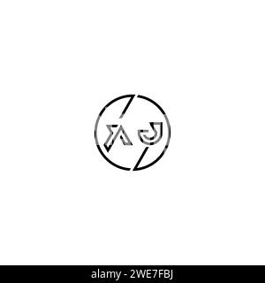 AJ Simple Outline Concept Logo und Kreis des ursprünglichen Designs schwarz-weiß Hintergrund Stock Vektor