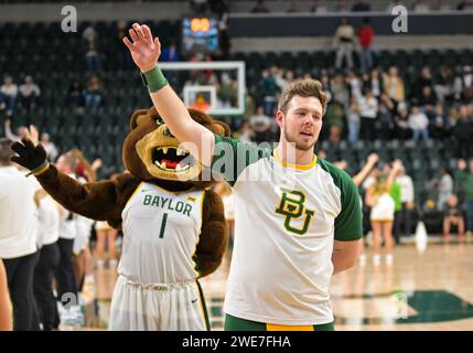 Waco, Texas, USA. Januar 2024. Baylor Lady Bears Cheerleader nach dem NCAA Basketballspiel zwischen den Kansas State Wildcats und Baylor Lady Bears im Foster Pavilion in Waco, Texas. Matthew Lynch/CSM/Alamy Live News Stockfoto