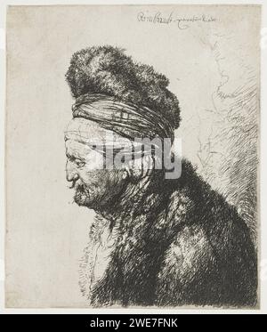 Der zweite Orientalische Kopf, Rembrandt van Rijn, nach Jan Lievens, ca. 1635 Druckpapierätzung Stockfoto