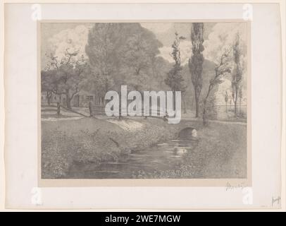 Landschaft mit Bauernhof in der Nähe eines Grabens, Simon Moulijn, 1899 Druckpapier. Bauernhof oder einsames Haus in der Landschaft. Kleiner Kanal, Graben Renkum Stockfoto