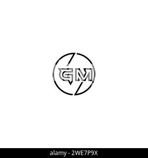 GM Simple Outline Concept Logo und Kreis des ursprünglichen Designs schwarz-weiß Hintergrund Stock Vektor