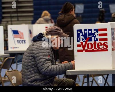 Bedford, New Hampshire, USA. Januar 2024. In New Hampshire findet die Wahl für die Präsidentschaftswahl statt. (Credit Image: © Sue Dorfman/ZUMA Press Wire) NUR REDAKTIONELLE VERWENDUNG! Nicht für kommerzielle ZWECKE! Stockfoto