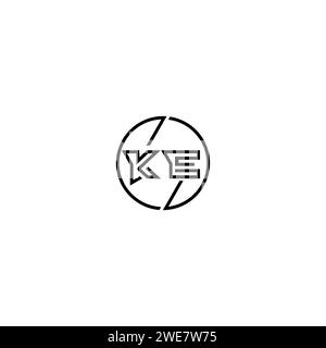 KE Simple Outline Concept Logo und Kreis des ursprünglichen Designs schwarz-weiß Hintergrund Stock Vektor