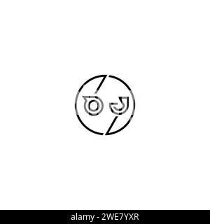 OJ Simple Outline Concept Logo und Kreis des ursprünglichen Designs schwarz-weiß Hintergrund Stock Vektor