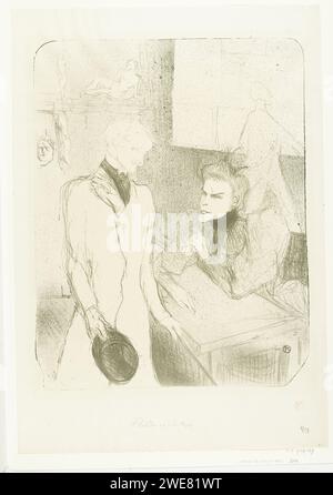 Portret van Schauspielerin Marthe Brandès als Schauspieler Charles le Bargy in Toneelstuk les Cabotins, Henri de Toulouse-Lautrec, 1894 Printdarstellerin Marthe Brandès und Schauspieler Charles Le Bargy auf der Bühne während einer Szene im Studio des Bildhauers Cardevent im Stück Les Cabotins. Die Darsteller sind sich nicht einig durch Körperhaltungen und Gesichtsausdrücke. Papierdarsteller (auf der Bühne) Stockfoto