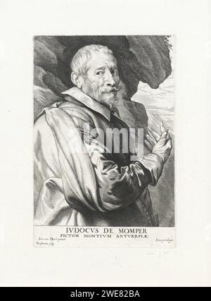 Porträt von Joos de Momper II., Lucas Vorsterman (I), nach Anthony Van Dyck, 1645–1646 Druck Porträt des Antwerpener Malers Joos de Momper (II). Antwerpener Papiergravur Stockfoto