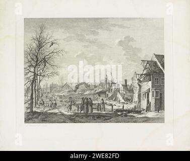 Ruinen auf der Steenchuur (Südseite) nach der Schießpulverkatastrophe Leiden, 1807, Leendert Overbeek, 1807 drucken Sanierungsarbeiten an den zerstörten Gebäuden auf der Südseite der Steenchuur in Leiden nach der Schießpulverkatastrophe am 12. Januar 1807. Siehe auch Hängegerät. Druckerei: Netherlandsnach eigenem Entwurf von: Leiden Papierätzung / Gravur Schießpulver Disaster Rapenburg. Schuppen Stockfoto