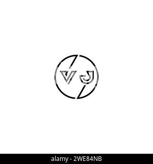 VJ Simple Outline Concept Logo und Kreis des ursprünglichen Designs schwarz-weiß Hintergrund Stock Vektor