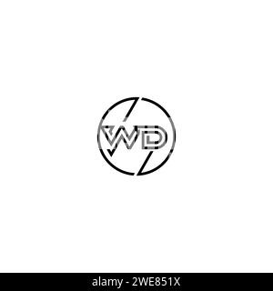 WD Simple Outline Concept Logo und Kreis des ursprünglichen Designs schwarz-weiß Hintergrund Stock Vektor