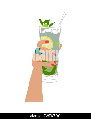 Weibliche Hand hält Mojito Cocktail Vektor Kunst. Stock Vektor