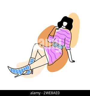 Stilvolle, minimalistische und moderne Modefrau. Vektor-Illustration in Hand gezeichneter Umriss Kritzelung einfache Kontur Stil isoliert auf weißem Hintergrund. Für Stock Vektor