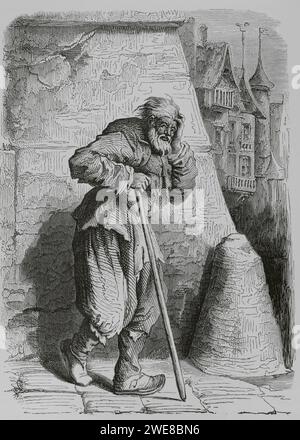 Italienischer Bettler. Faksimile von einem Stich von Jacques Callot (1592-1635). "Moeurs, usages et Kostüumes au moyen-âge et à l'époque de la Renaissance" von Paul Lacroix. Paris, 1878. Stockfoto