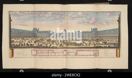 Blick auf den Palais des Tuileries vom Garten aus, 1686 drucken Blick auf den Palais des Tuileries vom Garten aus. Verschiedene Figuren im Vordergrund. Unter der Performance eine Karte des Erdgeschosses und ein Index. Drucken ist Teil eines Albums. Druckerei: Nord-Niederlande nach Zeichnung von: Parispublisher: AmsterdamThe Haager Papier-Ätz / Gravur Palast. Garten Tuileriep-Palpal Stockfoto