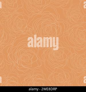 Nahtloses Blumenmuster Silhouette mit Kunstlinien. Farbiger Hintergrund mit Blumen. Vektorabbildung. Einfaches minimalistisches Muster. Kontur Stock Vektor