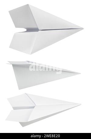 Set aus weißem Papier, das über einem weißen Hintergrund isoliert ist Stockfoto