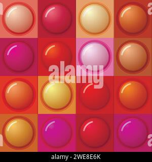 Nahtloses Muster mit trendigen Spiel Pop it, einfache Grübchen. Regenbogen-Fidget-Spielzeug. Farbenfroher Anti-Stress-Hintergrund. Doodle-Stil. Blasen knallen quadratisch Stock Vektor
