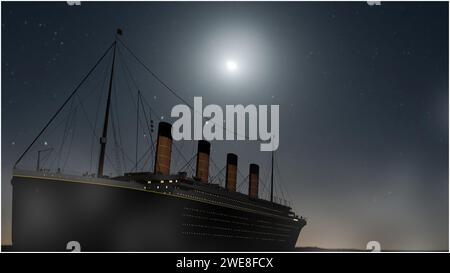 Altes riesiges Kreuzfahrtschiff segelt im Ozean 3D Illustration Stockfoto