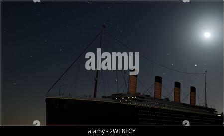 Altes riesiges Kreuzfahrtschiff segelt im Ozean 3D Illustration Stockfoto