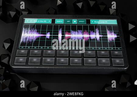 Gadget-Synthesizer isoliert auf schwarzem Hintergrund 3D-Illustration Stockfoto
