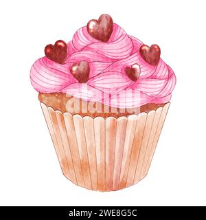 Cupcake. Valentinstag-Objekt. Aquarellmalelemente. Abbildung . Stockfoto