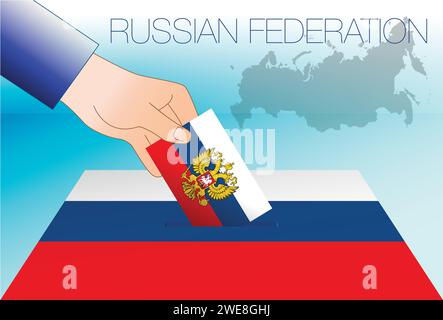 Russische Föderation, Wahlurne, Flaggen und Symbole, Vektorillustration Stock Vektor