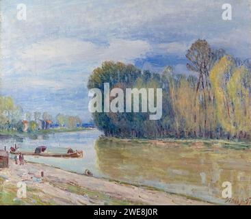 Alfred Sisley (1839–1899) – Le Canal du Loing un matin de printemps Stockfoto