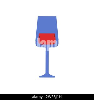 Blaues Weinglas mit Rotwein. Vektorabbildung in abgewickelter Form. Groovig Stock Vektor