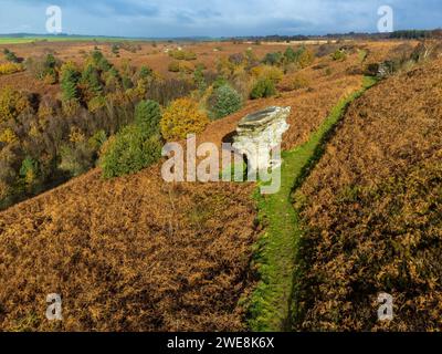 Luftaufnahme der Bridestones, Staindale Moor, Dalby Forest, North Yorkshire. UK Stockfoto