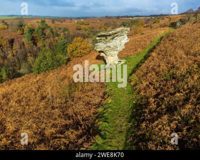 Luftaufnahme der Bridestones, Staindale Moor, Dalby Forest, North Yorkshire. UK Stockfoto