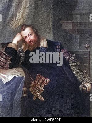 Henry Percy 9. Graf von Northumberland, 1564-1632. Englischer Katholik, inhaftiert 1605-1621 wegen des Verdachts der Beteiligung am Gunpowder Plot aus dem Buch Lodges British Portraits, London 1823., Historisch, digital restaurierte Reproduktion von einer Vorlage aus dem 19. Jahrhundert, Datum nicht angegeben Stockfoto