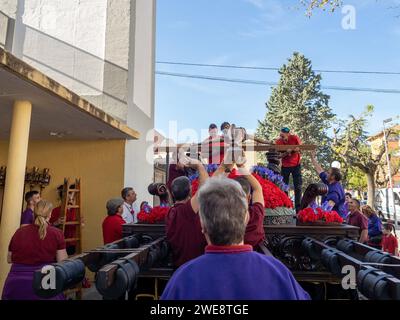 Christus der Hoffnung von Huesca. Karwoche Huesca. Christusgemeinde der ewigen Hilfe Stockfoto