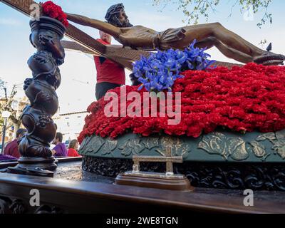 Christus der Hoffnung von Huesca. Karwoche Huesca. Christusgemeinde der ewigen Hilfe Stockfoto