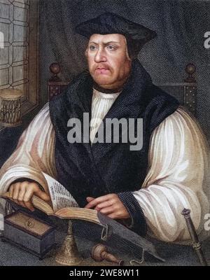 Matthew Parker 1504-1575. Anglikanischer Erzbischof von Canterbury 1559-75. Aus dem Buch Lodges British Portraits, erschienen 1823., Historisch, digital restaurierte Reproduktion von einer Vorlage aus dem 19. Jahrhundert, Datum nicht angegeben Stockfoto