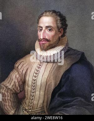 Miguel de Cervantes Saavedra 1547-1616. Spanischer Schriftsteller. Aus dem Buch Galerie der Porträts, veröffentlicht 1833., historisch, digital restaurierte Reproduktion von einer Vorlage aus dem 19. Jahrhundert, Datum nicht angegeben Stockfoto