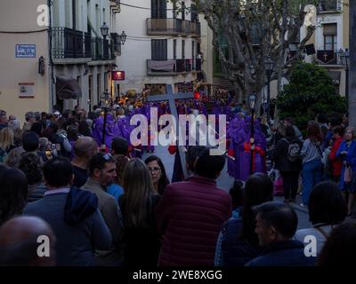 Christus der Hoffnung von Huesca. Karwoche Huesca. Christusgemeinde der ewigen Hilfe Stockfoto