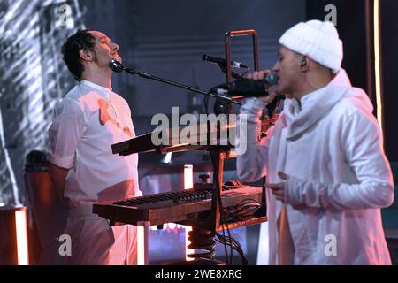 Mailand, Italien. Januar 2024. Mailand, TV-Sendung 'Stasera c'è Cattelan' - Rai 2 - Subsonica - Boosta und Samuel Credit: Unabhängige Fotoagentur/Alamy Live News Stockfoto