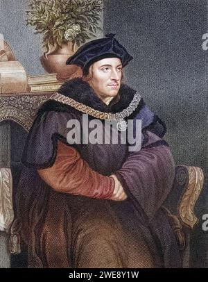 Sir Thomas More alias Saint Thomas More, 1477-1535. Englischer Humanist, Staatsmann, Kanzler von England. Aus dem Buch Lodges British Portraits, erschienen 1823., Historisch, digital restaurierte Reproduktion von einer Vorlage aus dem 19. Jahrhundert, Datum nicht angegeben Stockfoto