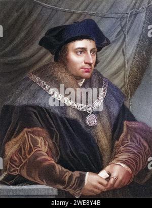 Sir Thomas More alias der Heilige Thomas More, 1477-1535. Englischer Humanist, Staatsmann, Kanzler von England. Aus dem Buch Lodges British Portraits, erschienen 1823., Historisch, digital restaurierte Reproduktion von einer Vorlage aus dem 19. Jahrhundert, Datum nicht angegeben Stockfoto