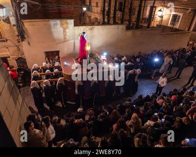 Christus der Zigeuner von Huesca. Karwoche in Huesca. Prozession des Heiligen Begräbnisses Stockfoto