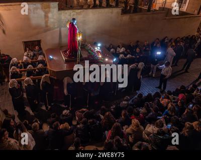 Christus der Zigeuner von Huesca. Karwoche in Huesca. Prozession des Heiligen Begräbnisses Stockfoto