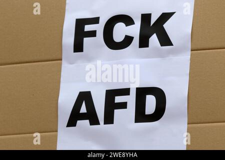 Kundgebung gegen die AfD und Rechtsextremismus - Deutschland, Deutschland, Frankfurt am Main, 20.01.2024 - Frankfurt am Main: Über vierzigtausend Menschen protestieren vor dem Frankfurter Römer, dem Paulsplatz, vom Mainkai bis zum Liebfrauenberg gegen die AfD und Rechtsextremismus. Mehr als 60 Gruppierungen und Organisationen, darunter der Deutsche Gewerkschaftsbund, Greenpeace und Caritas haben zur Teilnahme an der Kundgebung aufgerufen, die von der Klimagerechtigkeitsgruppe Koalakollektiv unter dem Motto Demokratie verteidigen - Frankfurt gegen AfD und Rechtsruck angemeldet wurde. Nach der Stockfoto