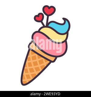 Traditionelle Dekoration am Valentinstag. Illustrationen im Cartoon-Stil. Mehrfarbiges Eis. Nachtisch für Ihren Liebsten. Stock Vektor